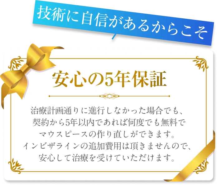 技術に自信があるからこそ安心の5年保証